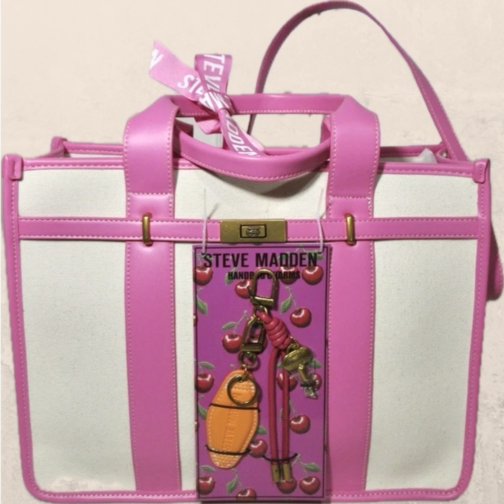 Steve Madden Pink and Cream Tote with Charm
